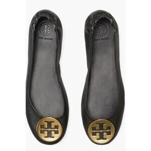 Tory Burch Minnie Travel Ballet Flat Shoes Perfect Black Gold Women's Size 12